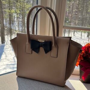 Kate Spade Tan Satchel with Black Bow